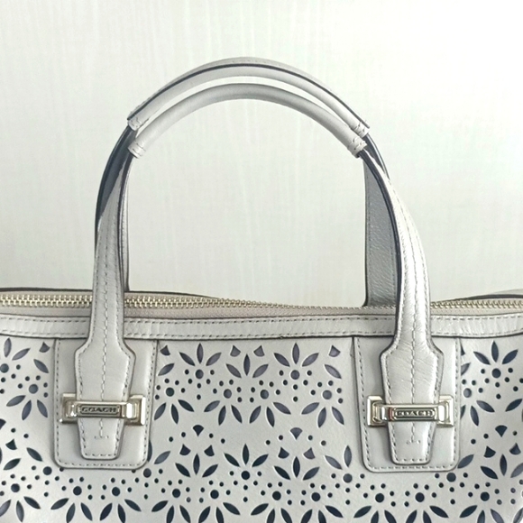 Coach Taylor Eyelet Leather Satchel /Shoulder Bag Putty Grey - Picture 6 of 13